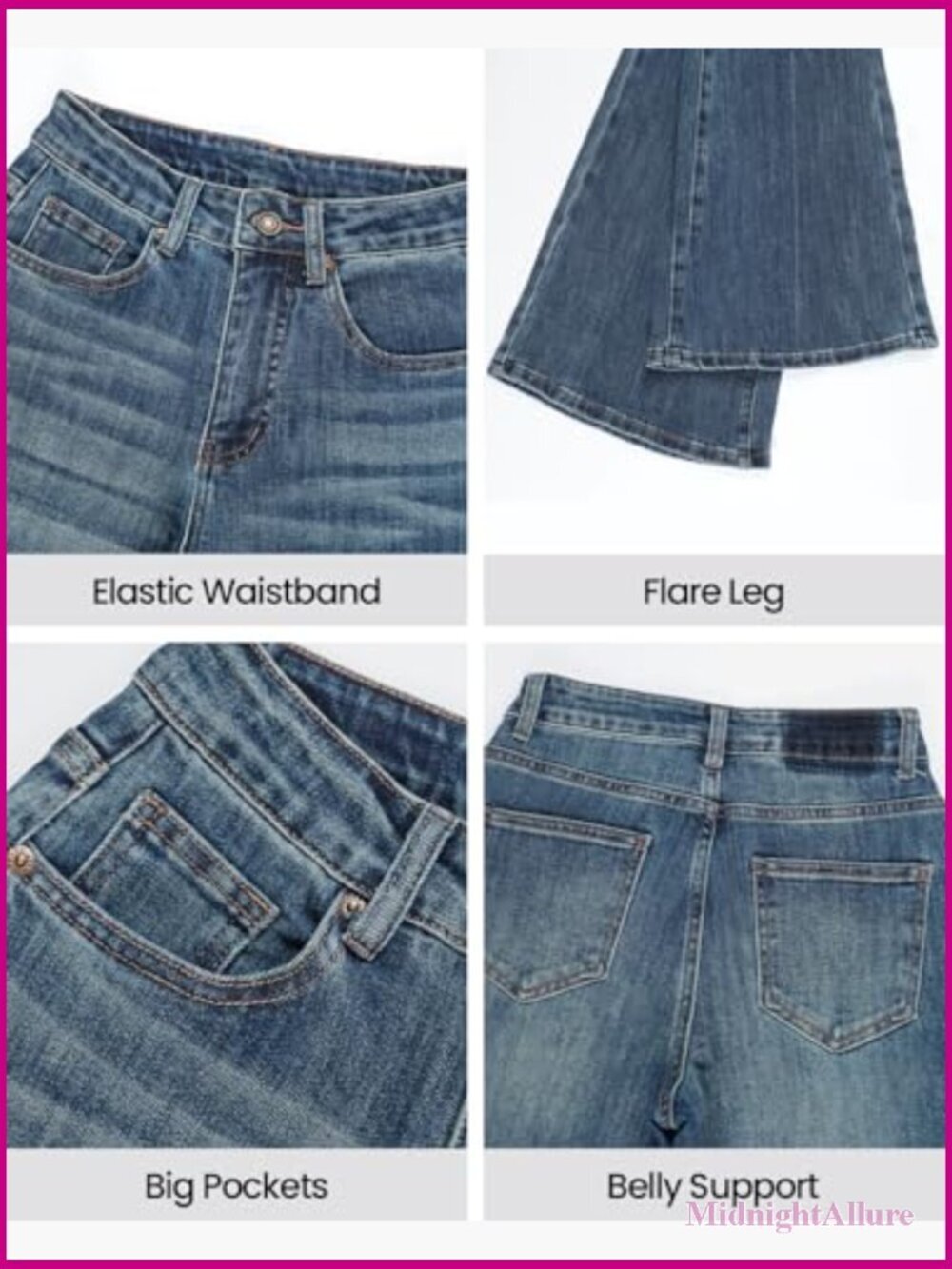High Waisted Bell Bottom Jeans Wide Leg Flare Bootcut Denim Pants w/Tummy - Picture 6 of 7